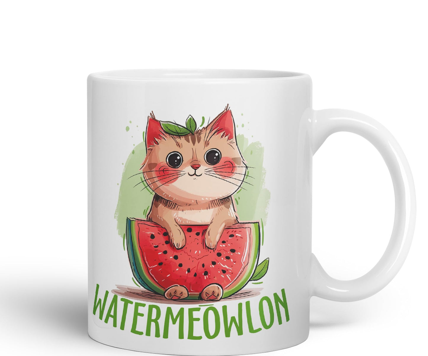 Watermeowlon Watermelon Kitty Cat Joke sarkasm Sarcastic Ceramic Coloured Mug Cup for Tea Coffee Hot Brew 330ml 11Oz Gift