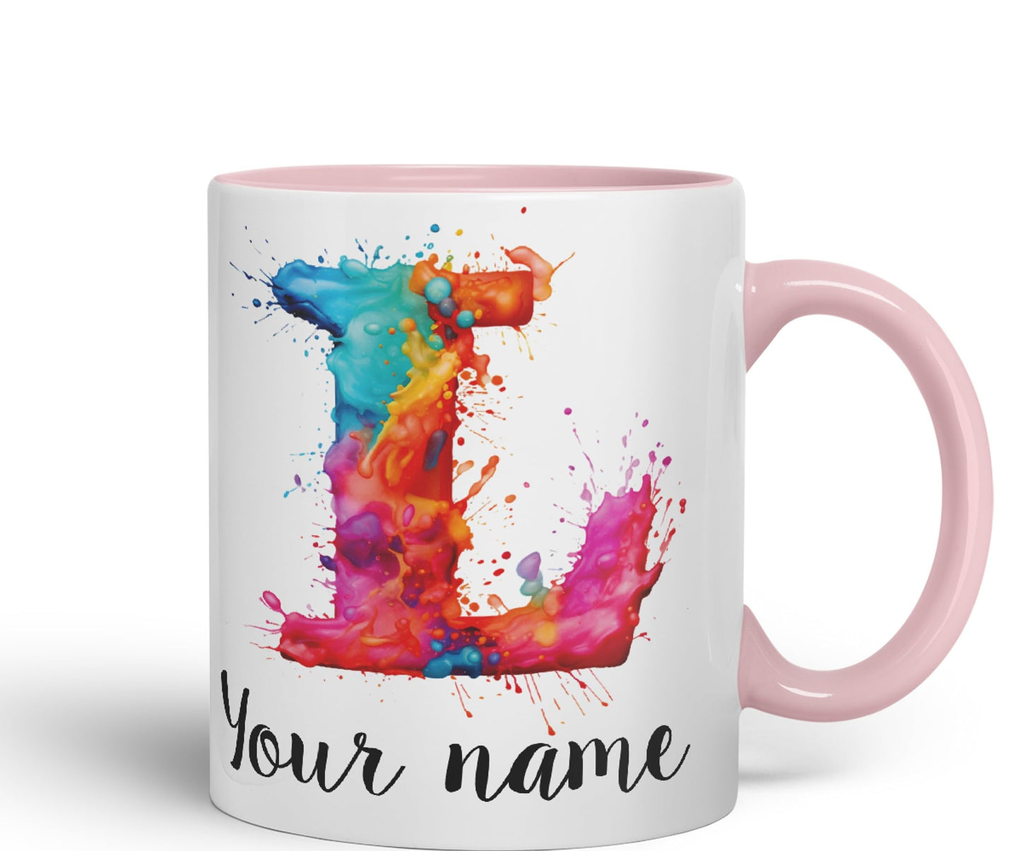 Personalised Letter L mug, Alphabet cusomized custom Letter L Monogram watercolour Ceramic Coloured Mug Cup for Tea Coffee Hot brew 330ml 11Oz Gift