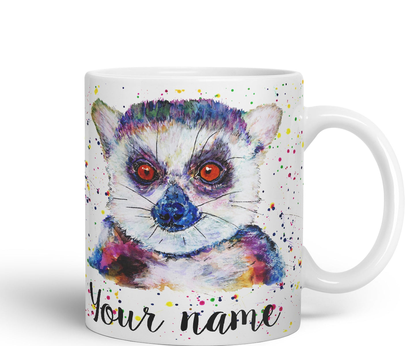 Vixar Personalised with Your Text Lemur Animals Watercolour Art Coloured Ceramic Mug Cup Gift 330ml 11oz Custom Work Office Tea Coffee