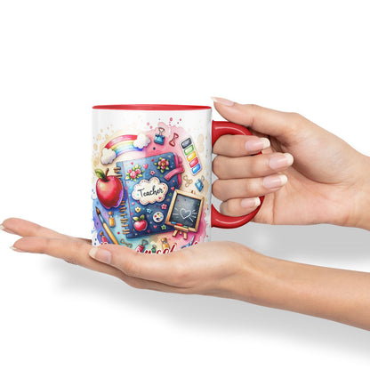 Vixar Primary School Teacher Mug Thank You, End of School Gift Ceramic Coloured Mug Cup for Tea Coffee Hot Brew 330ml 11Oz Gift