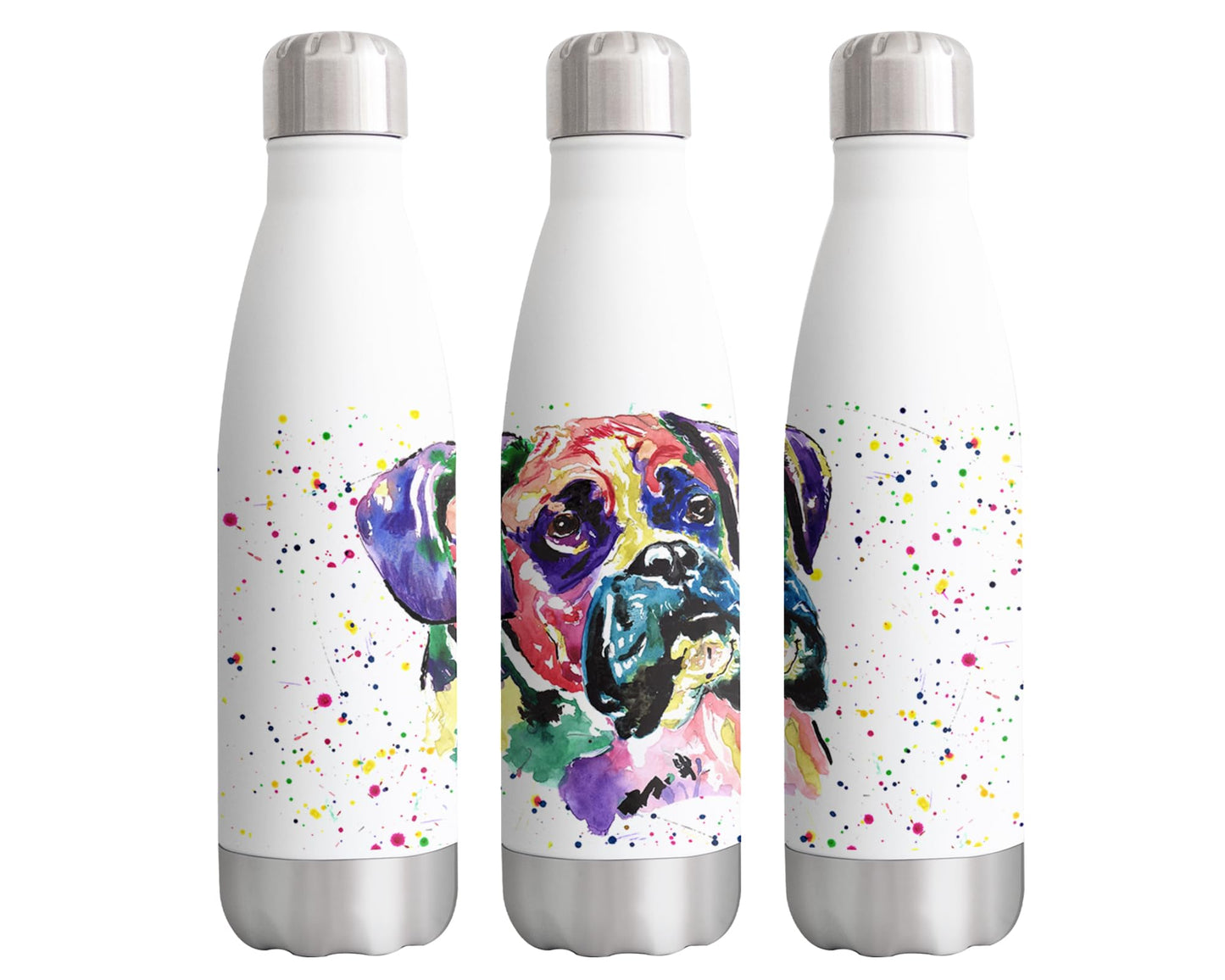 Vixar Boxer Dog Pet Bully Animals Watercolour Bottle double Wall insulated Stainless steel sport Drinks 500ml