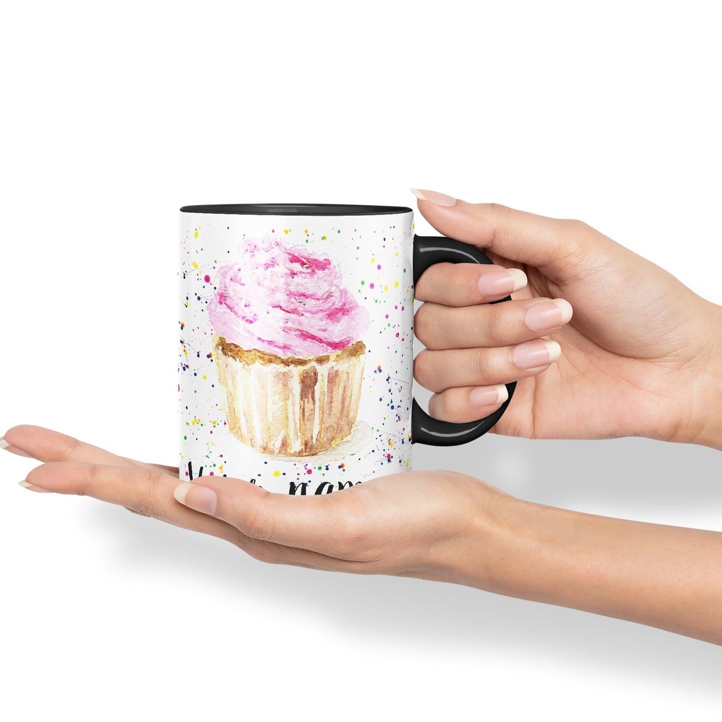 Vixar Personalised with Your Text Cupcake Cake Watercolour Art Coloured Ceramic Mug Cup Gift 330ml 11oz Custom Work Office Tea Coffee