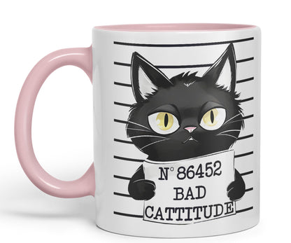 Vixar Bad Cattitude Prison Cats Sarcastic Joke Ceramic Coloured Mug Cup for Tea Coffee Hot Brew 330ml 11Oz