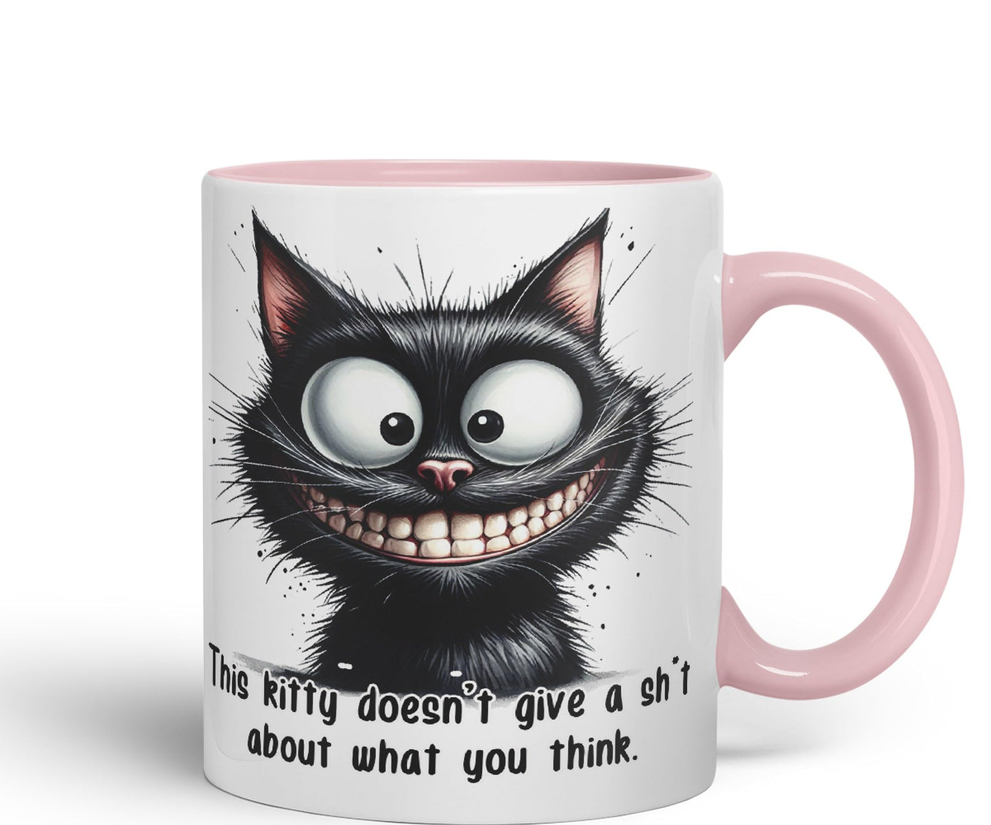 This Kitty Doesn't give a sh.. About What You Think cat Joke sarkasm Sarcastic Ceramic Coloured Mug Cup for Tea Coffee Hot Brew 330ml 11Oz Gift