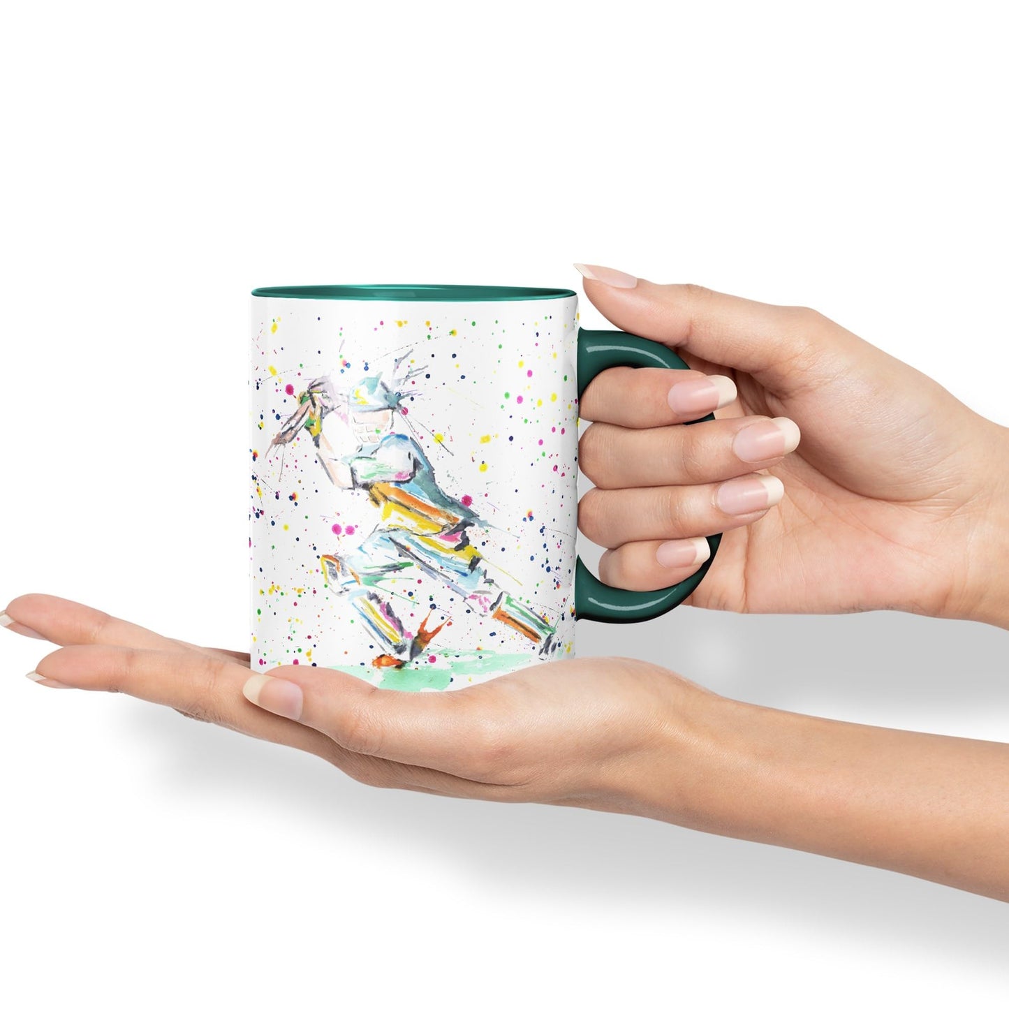 Cricket Sport Sportsmen Watercolour Ceramic Coloured Mug Cup for Tea Coffee Hot brew 330ml 11Oz Gift