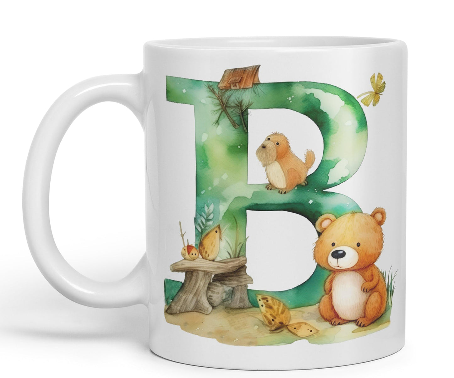 Letter B mug, Animals Alphabet Letter B Monogram animal for kids Ceramic Coloured Mug Cup for Tea Coffee Hot brew 330ml 11Oz Gift