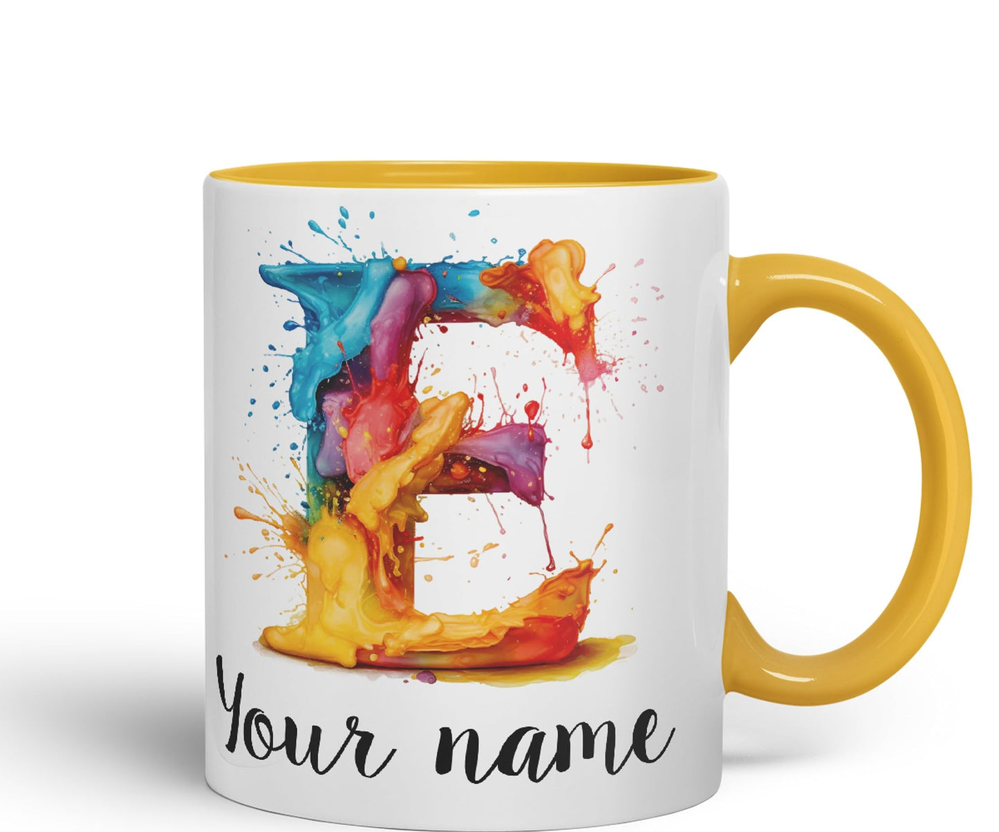 Personalised Letter E mug, Alphabet cusomized custom your Letter E Monogram watercolour Ceramic Coloured Mug Cup for Tea Coffee Hot brew 330ml 11Oz Gift