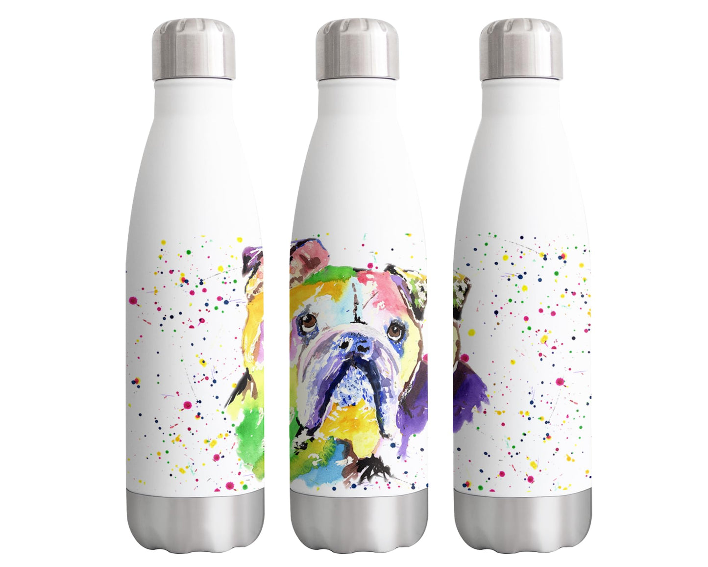 Vixar British Buldog Bully dog Pet Animals Watercolour Bottle double Wall insulated Stainless steel sport Drinks 500ml