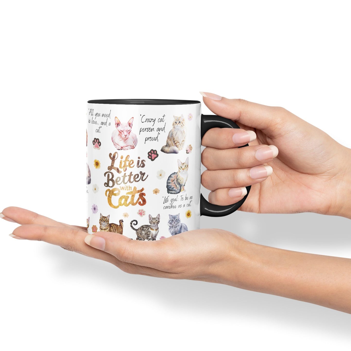 Life is better with Cats joke pets kittten Ceramic Coloured Mug Cup for Tea Coffee Hot brew 330ml 11Oz Gift