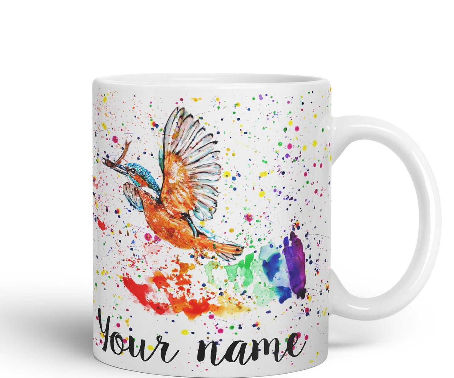 Vixar Personalised with Your Text King Fisher Kingfisher Bird Animals Watercolour Art Coloured Ceramic Mug Cup Gift 330ml 11oz Custom Work Office Tea Coffee