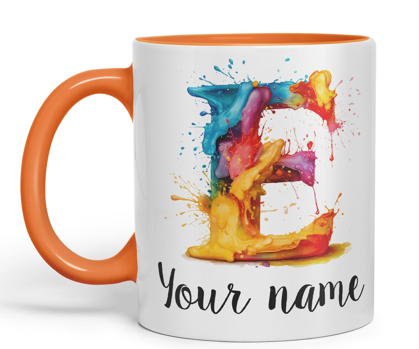 Personalised Letter E mug, Alphabet cusomized custom your Letter E Monogram watercolour Ceramic Coloured Mug Cup for Tea Coffee Hot brew 330ml 11Oz Gift