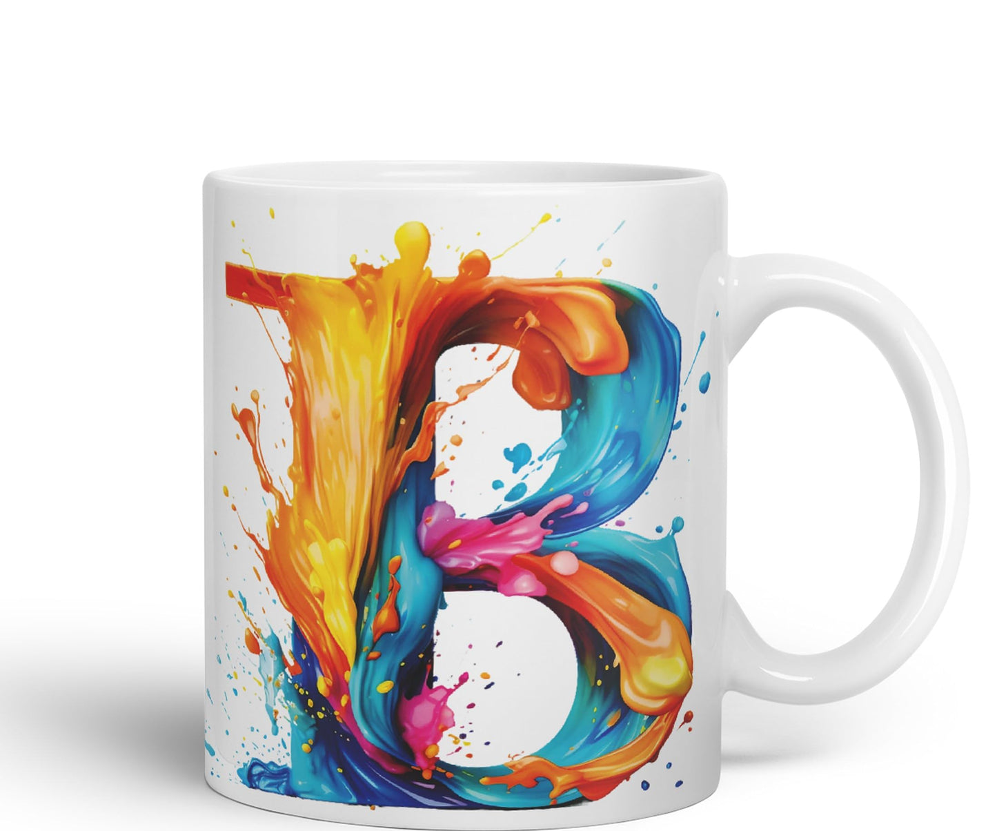 Letter B mug, Alphabet Letter B Monogram watercolour Ceramic Coloured Mug Cup for Tea Coffee Hot brew 330ml 11Oz Gift