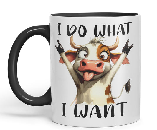 I Do What, I Want Cow Joke sarkasm Sarcastic Ceramic Coloured Mug Cup for Tea Coffee Hot Brew 330ml 11Oz Gift