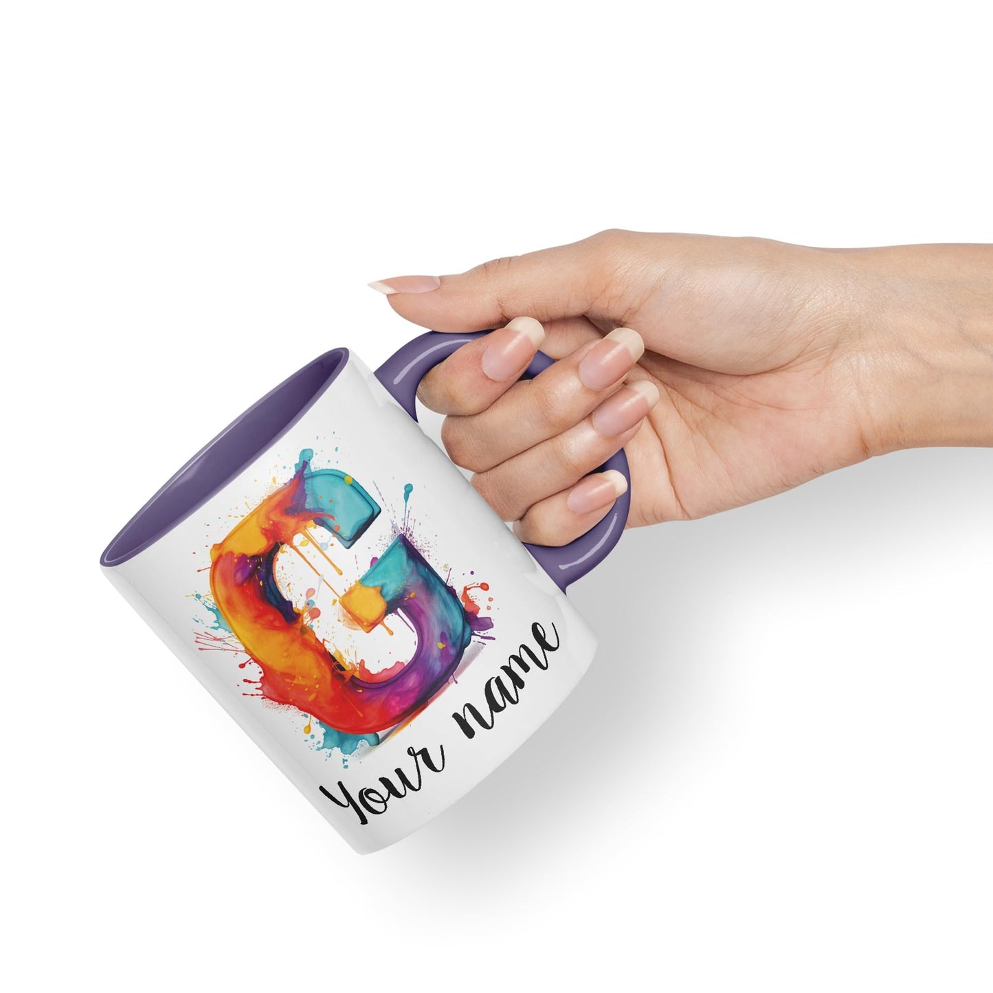 Personalised Letter G mug, Alphabet cusomized custom your Letter G Monogram watercolour Ceramic Coloured Mug Cup for Tea Coffee Hot brew 330ml 11Oz Gift