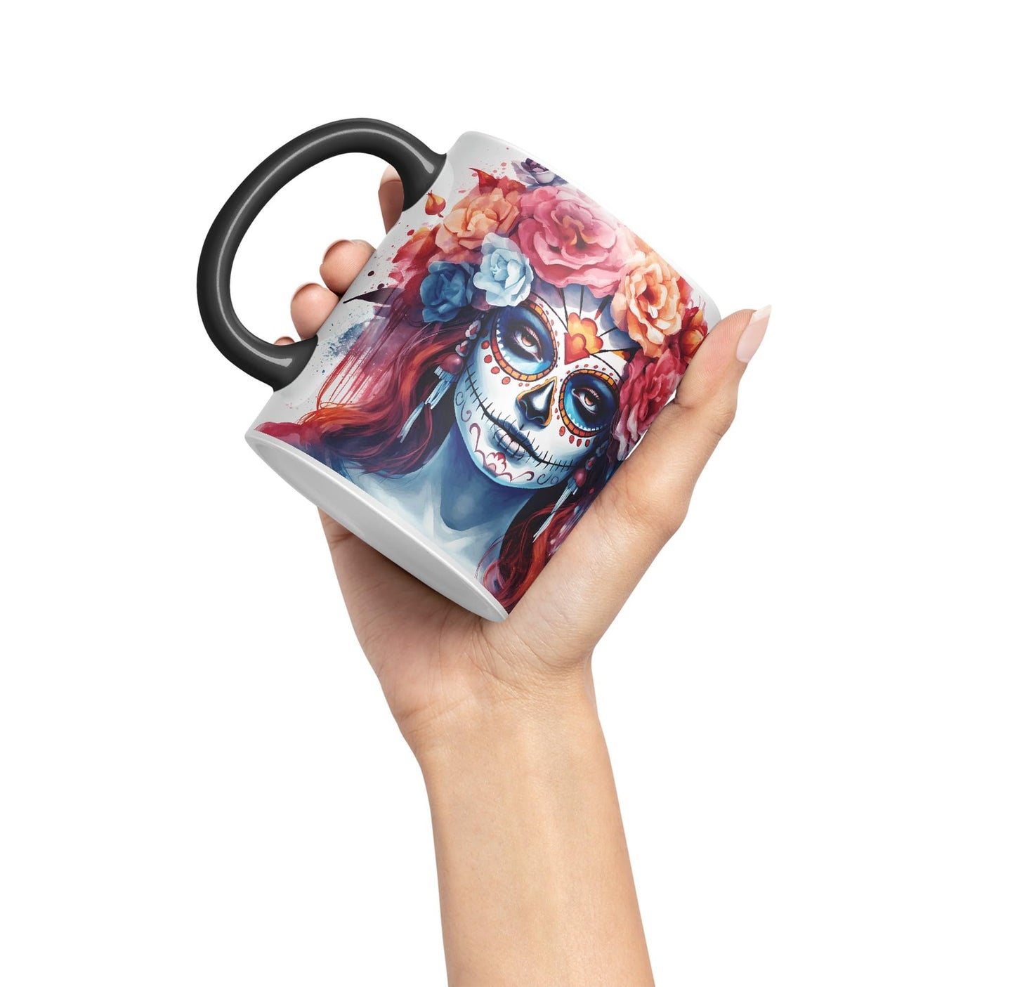 Sugar Skull and Roses Ceramic Coloured Mug Cup for Tea Coffee Hot Brew 330ml 11Oz Gift sk1