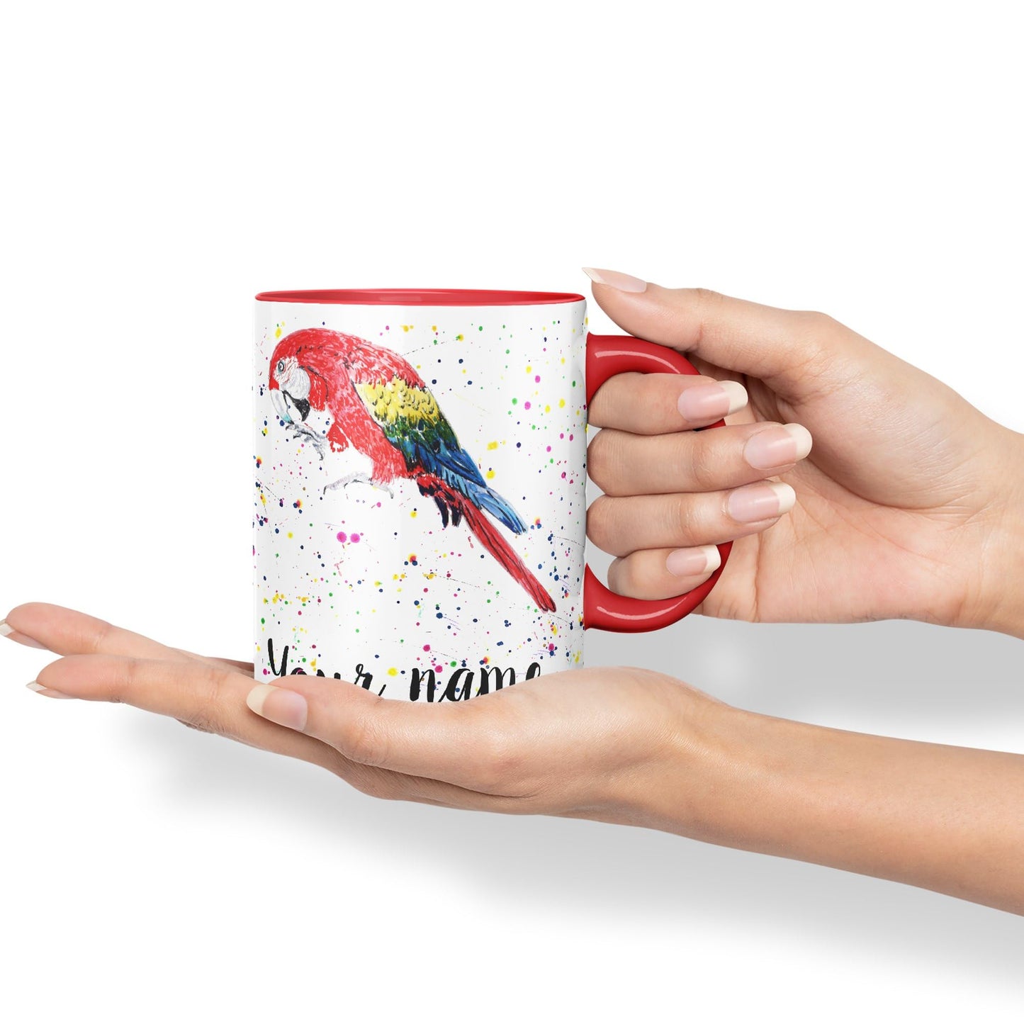 Personalised mug with Your Text name Macaw Parrot Bird animals Watercolour Art Coloured Ceramic Mug Cup Gift 330ml 11oz Custom Work Office Tea Coffee