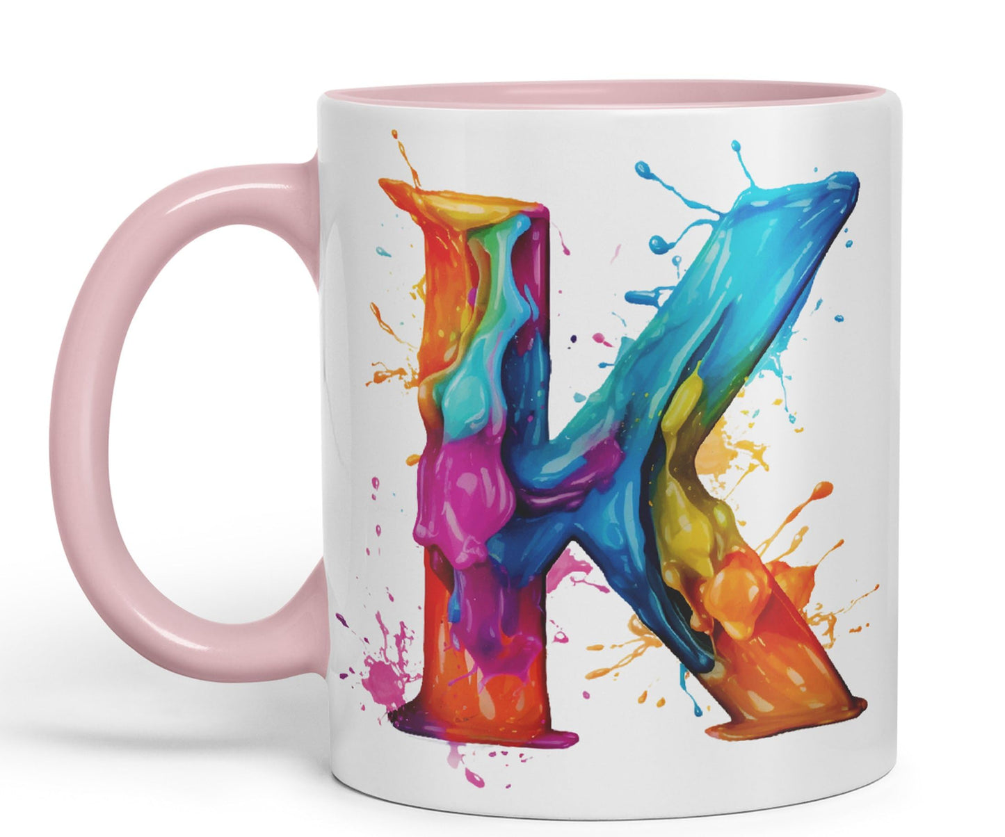 Letter K mug, Alphabet Letter K Monogram watercolour Ceramic Coloured Mug Cup for Tea Coffee Hot brew 330ml 11Oz Gift