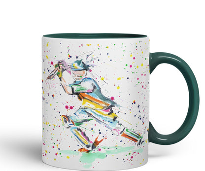 Cricket Sport Sportsmen Watercolour Ceramic Coloured Mug Cup for Tea Coffee Hot brew 330ml 11Oz Gift