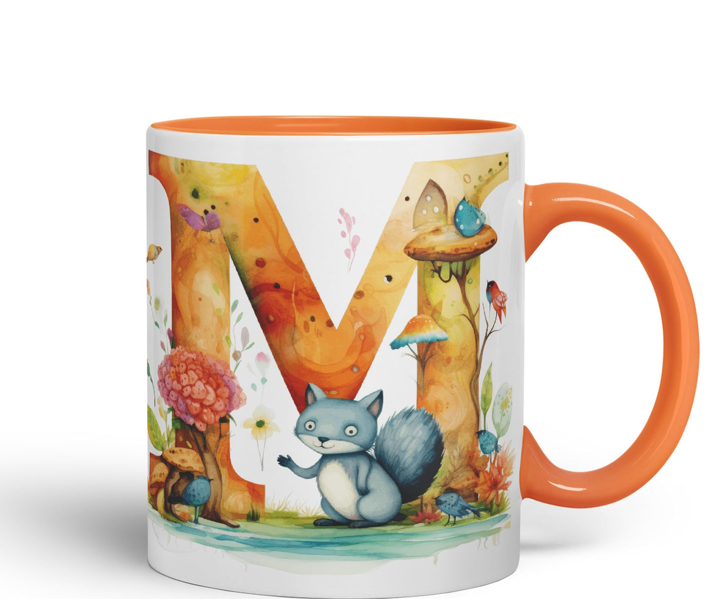 Letter M mug, Animals Alphabet Letter M Monogram animal for kids Ceramic Coloured Mug Cup for Tea Coffee Hot brew 330ml 11Oz Gift