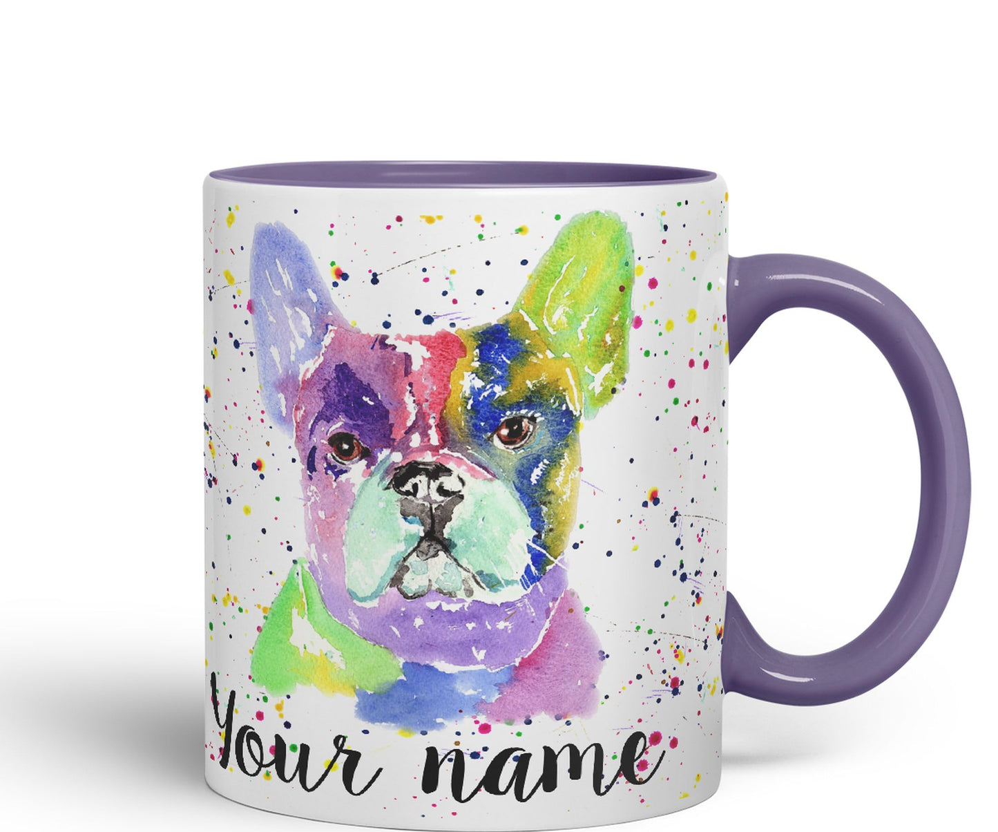 Vixar Personalised with Your Text French Bulldog Frenchie Dog Pet Animals Watercolour Art Coloured Ceramic Mug Cup Gift 330ml 11oz Custom Work Office Tea Coffee