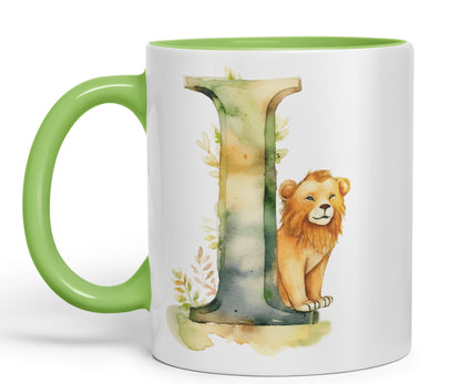 Letter I mug, Animals Alphabet Letter I Monogram animal for kids Ceramic Coloured Mug Cup for Tea Coffee Hot brew 330ml 11Oz Gift