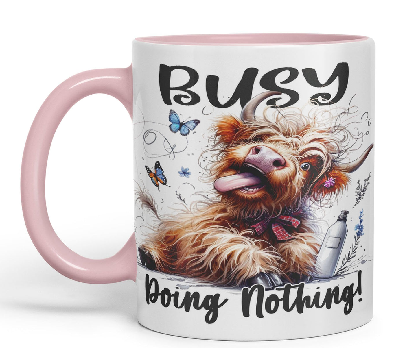 Busy Doing Nothing Scottish Highland Cow Joke sarkasm Sarcastic Ceramic Coloured Mug Cup for Tea Coffee Hot Brew 330ml 11Oz Gift