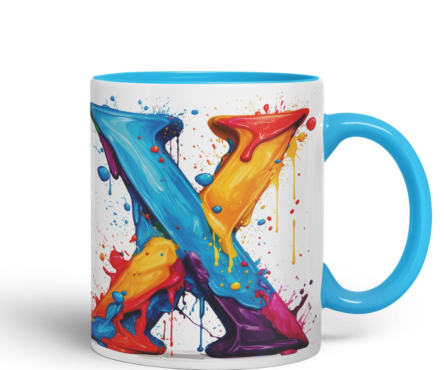 Letter X mug, Alphabet Letter X Monogram watercolour Ceramic Coloured Mug Cup for Tea Coffee Hot brew 330ml 11Oz Gift