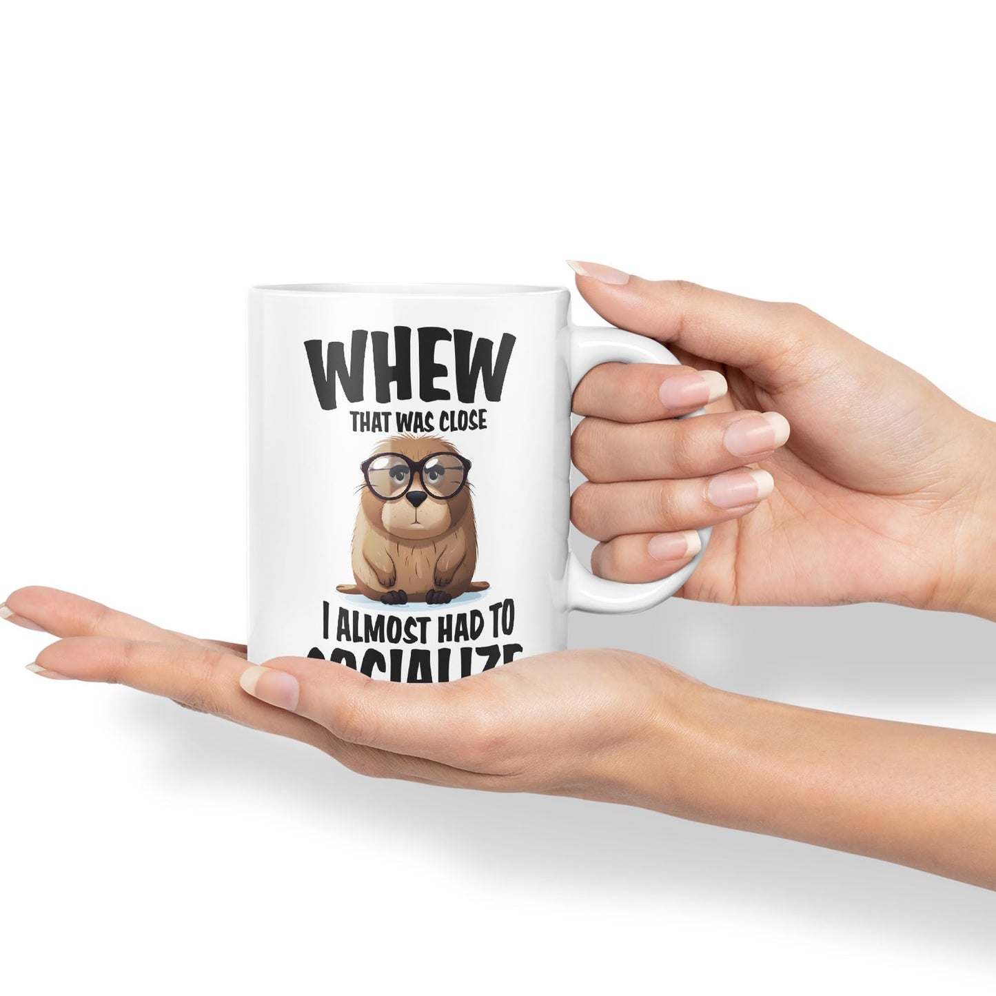 Whew That was Close A Almost had to Socialize Joke sarkasm Sarcastic Ceramic Coloured Mug Cup for Tea Coffee Hot Brew 330ml 11Oz Gift