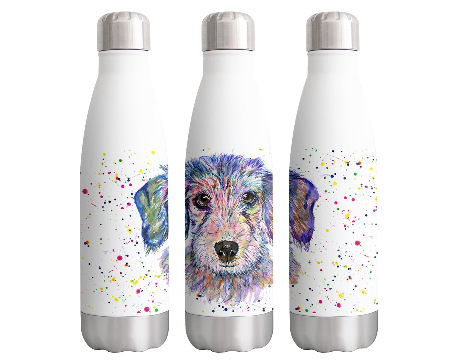 Vixar Dachshund Wire Hair Susage Dog Pet Watercolour Bottle double Wall insulated Stainless steel sport Drinks 500ml