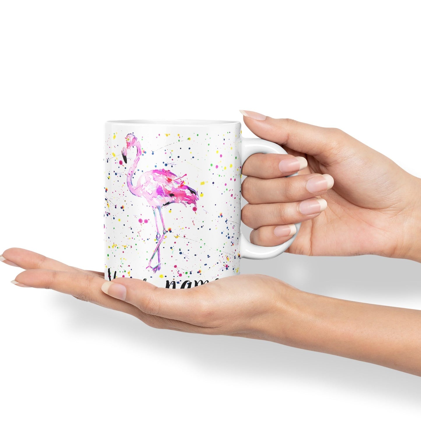 Vixar Personalised with Your Text Flamingo Bird Animals Watercolour Art Coloured Ceramic Mug Cup Gift 330ml 11oz Custom Work Office Tea Coffee