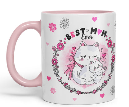 Vixar Best Mum Ever Cat with Kitten Ceramic Coloured Mug Cup Gift Tea Coffee Christmas Office Home
