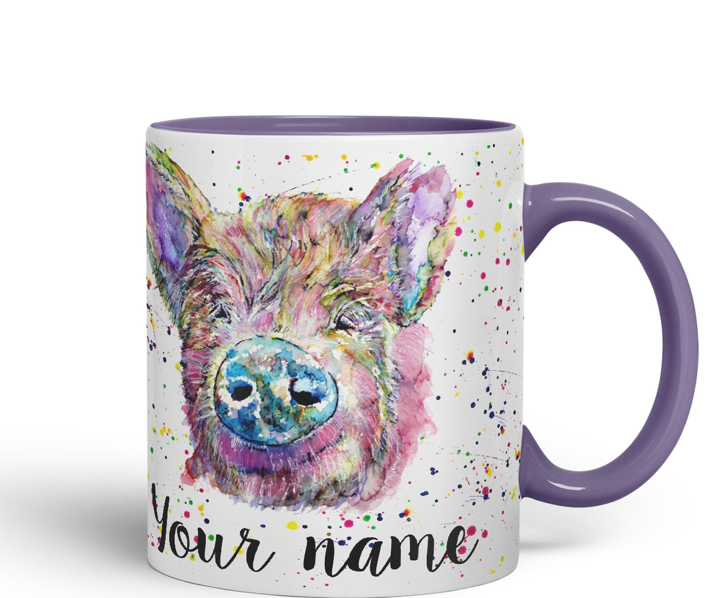 Vixar Personalised with Your Text Pig hog Pork Farm Animal Watercolour Art Coloured Ceramic Mug Cup Gift 330ml 11oz Custom Work Office Tea Coffee (O2)