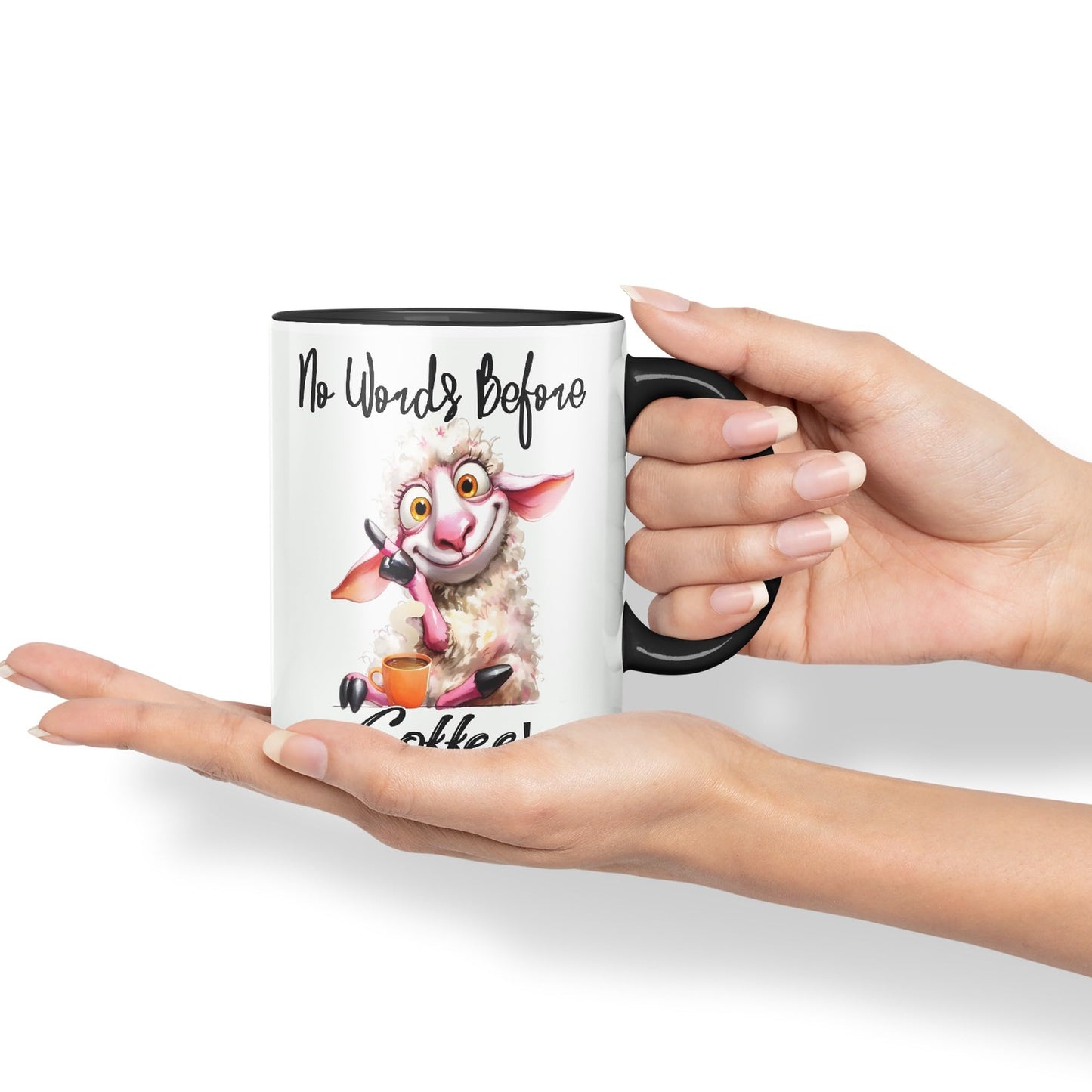 No Words Before Coffee! Sheep Joke sarkasm Sarcastic Ceramic Coloured Mug Cup for Tea Coffee Hot Brew 330ml 11Oz Gift