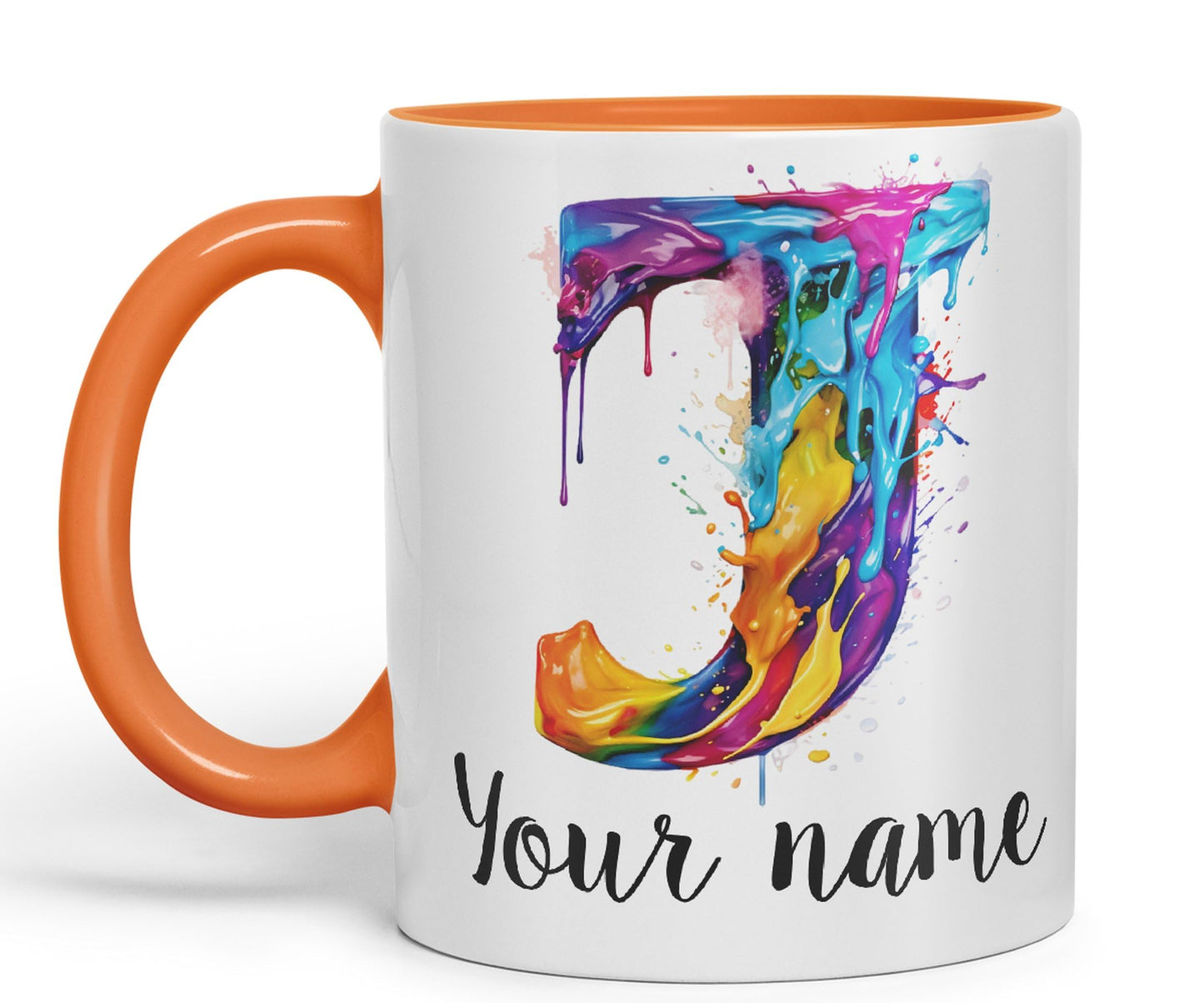 Personalised Letter J mug, Alphabet cusomized custom Letter J Monogram watercolour Ceramic Coloured Mug Cup for Tea Coffee Hot brew 330ml 11Oz Gift