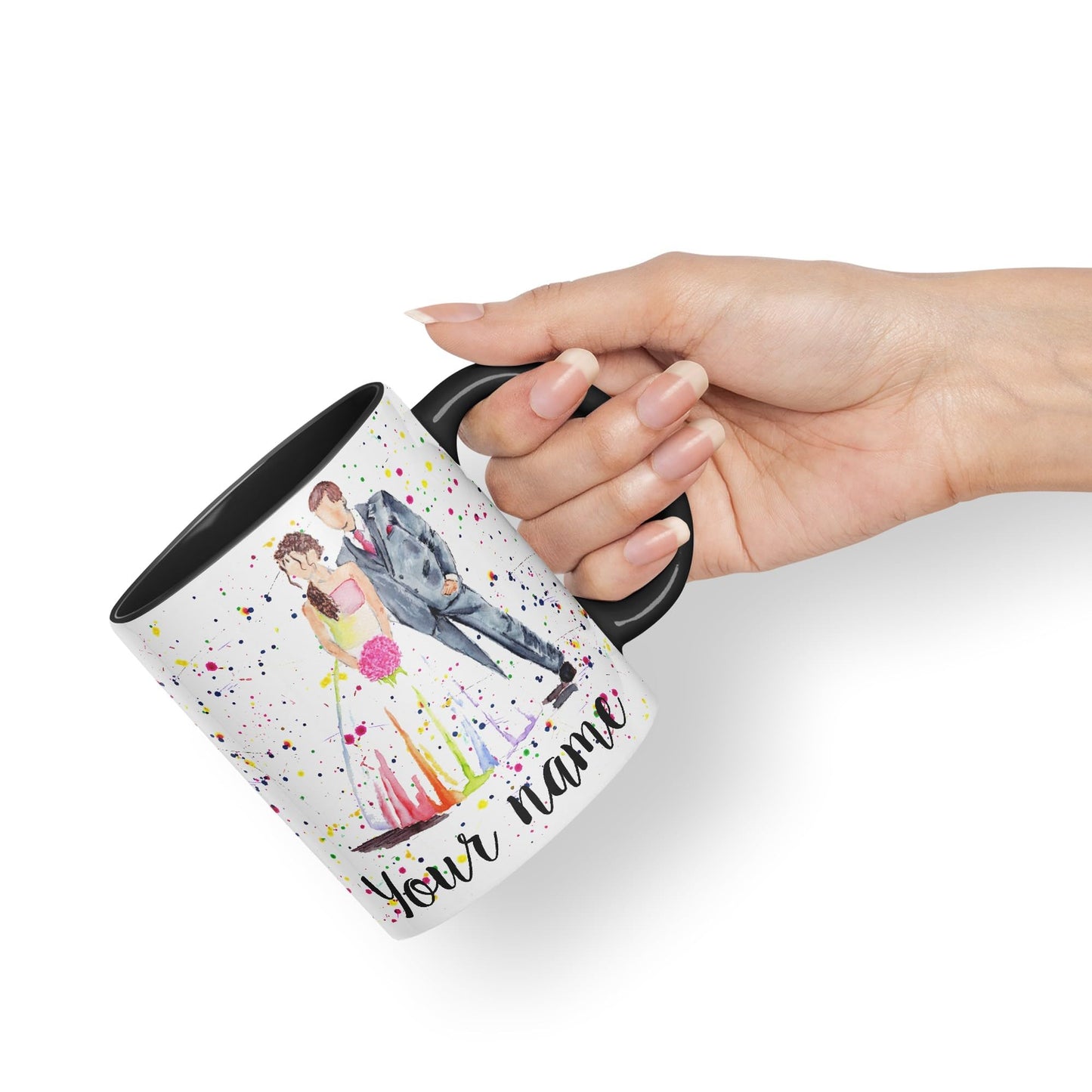 Vixar Personalised with Your Text Wedding Mr and Mrs Bride and Groom Art Coloured Ceramic Mug Cup Gift 330ml 11oz Custom Work Office Tea Coffee