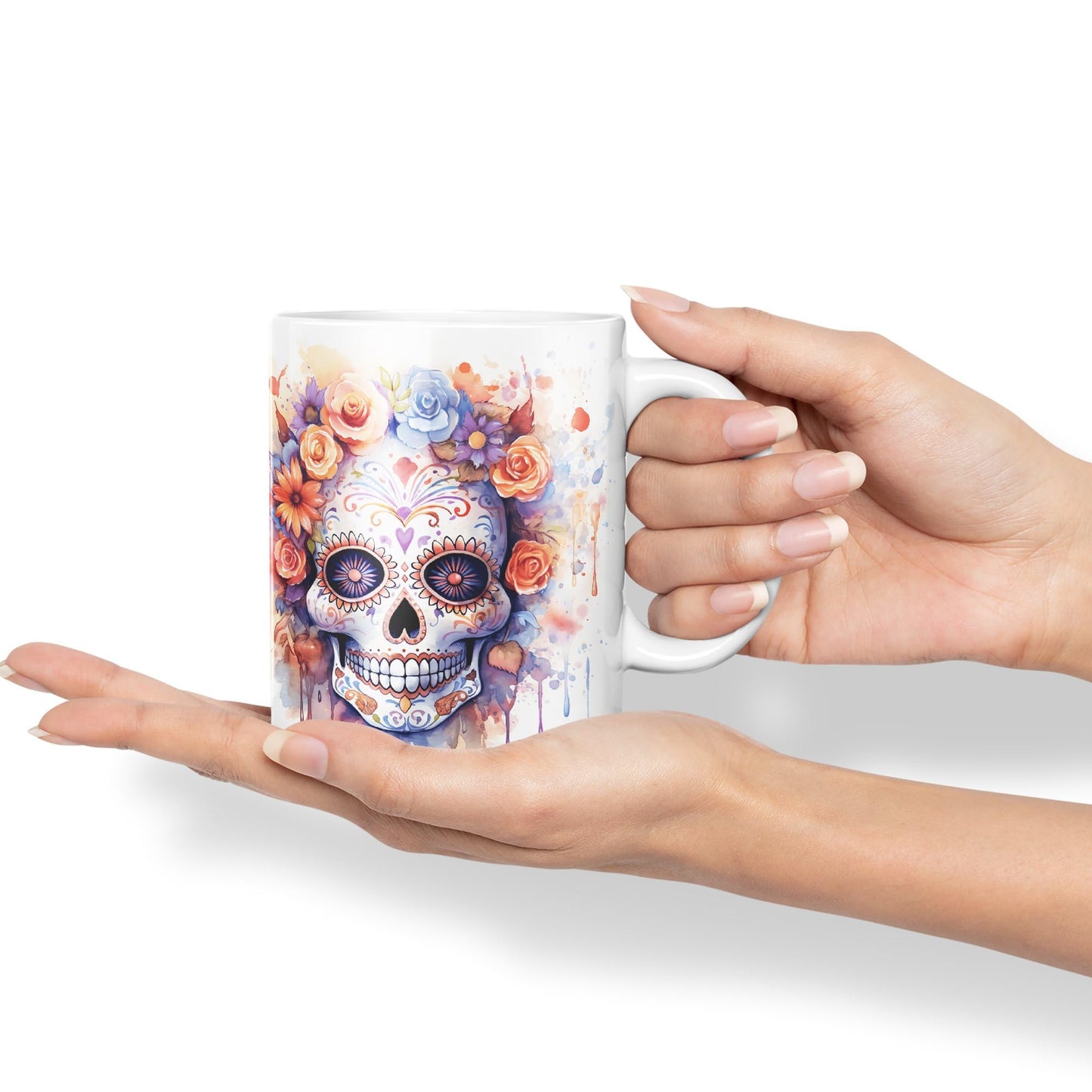 Sugar Skull and Roses Ceramic Coloured Mug Cup for Tea Coffee Hot Brew 330ml 11Oz Gift sk5