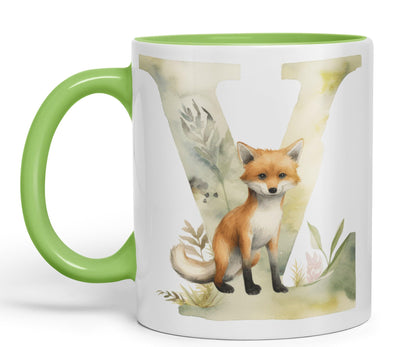 Letter V mug, Animals Alphabet Letter V Monogram animal for kids Ceramic Coloured Mug Cup for Tea Coffee Hot brew 330ml 11Oz Gift