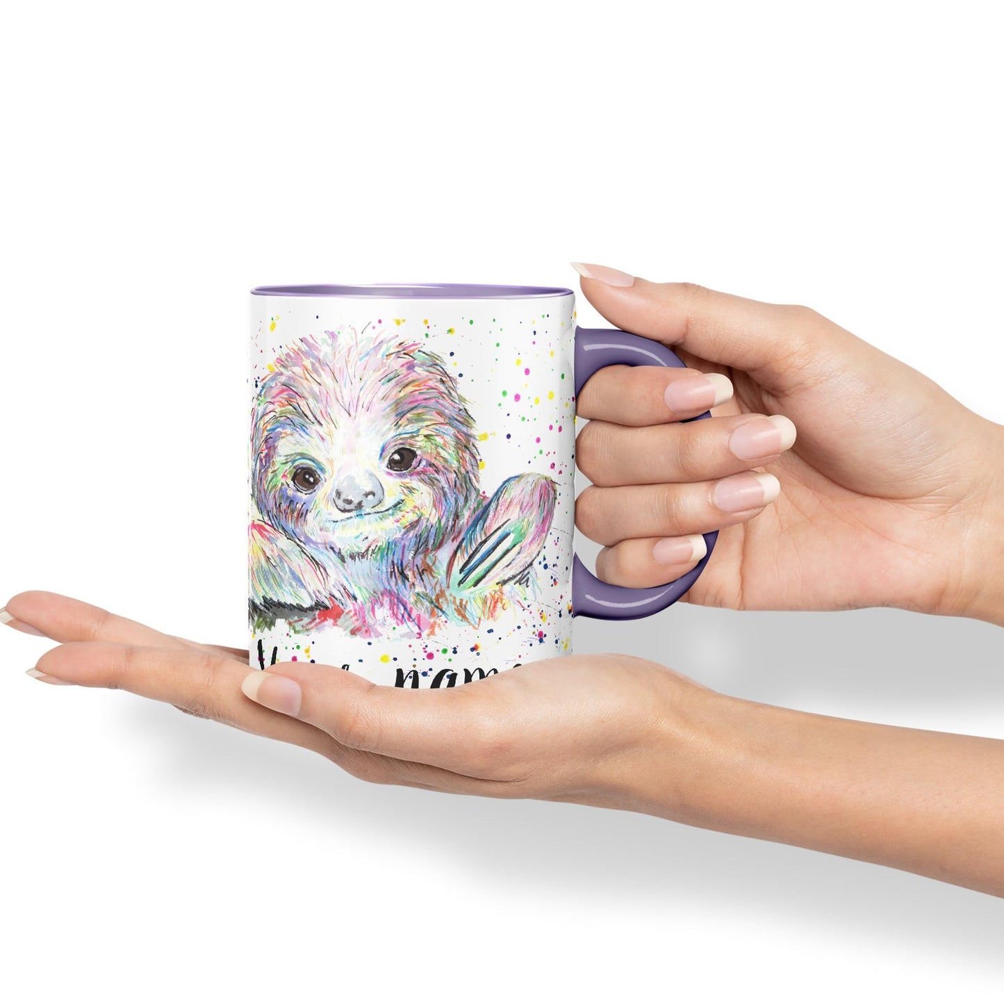 Vixar Personalised with Your Text Sloth Lazy Animals Watercolour Art Coloured Ceramic Mug Cup Gift 330ml 11oz Custom Work Office Tea Coffee (O1)