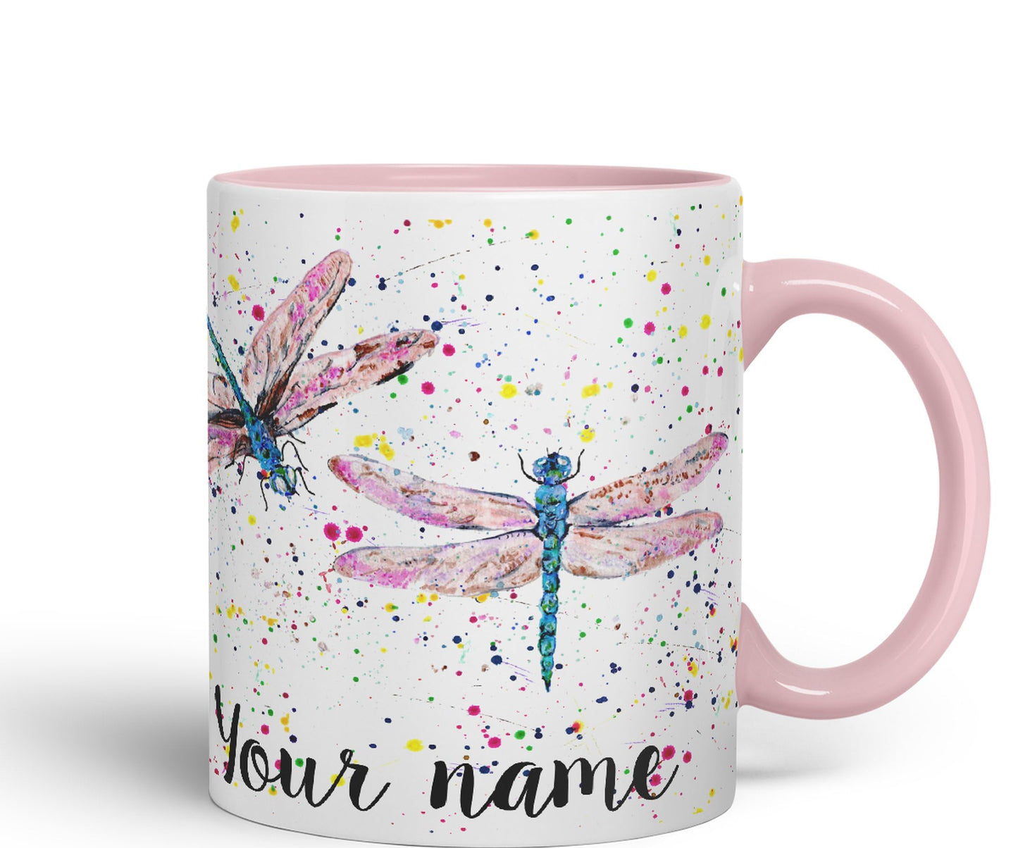 Vixar Personalised with Your Text Dragonflies Dragonfly Insect Animals Watercolour Art Coloured Ceramic Mug Cup Gift 330ml 11oz Custom Work Office Tea Coffee