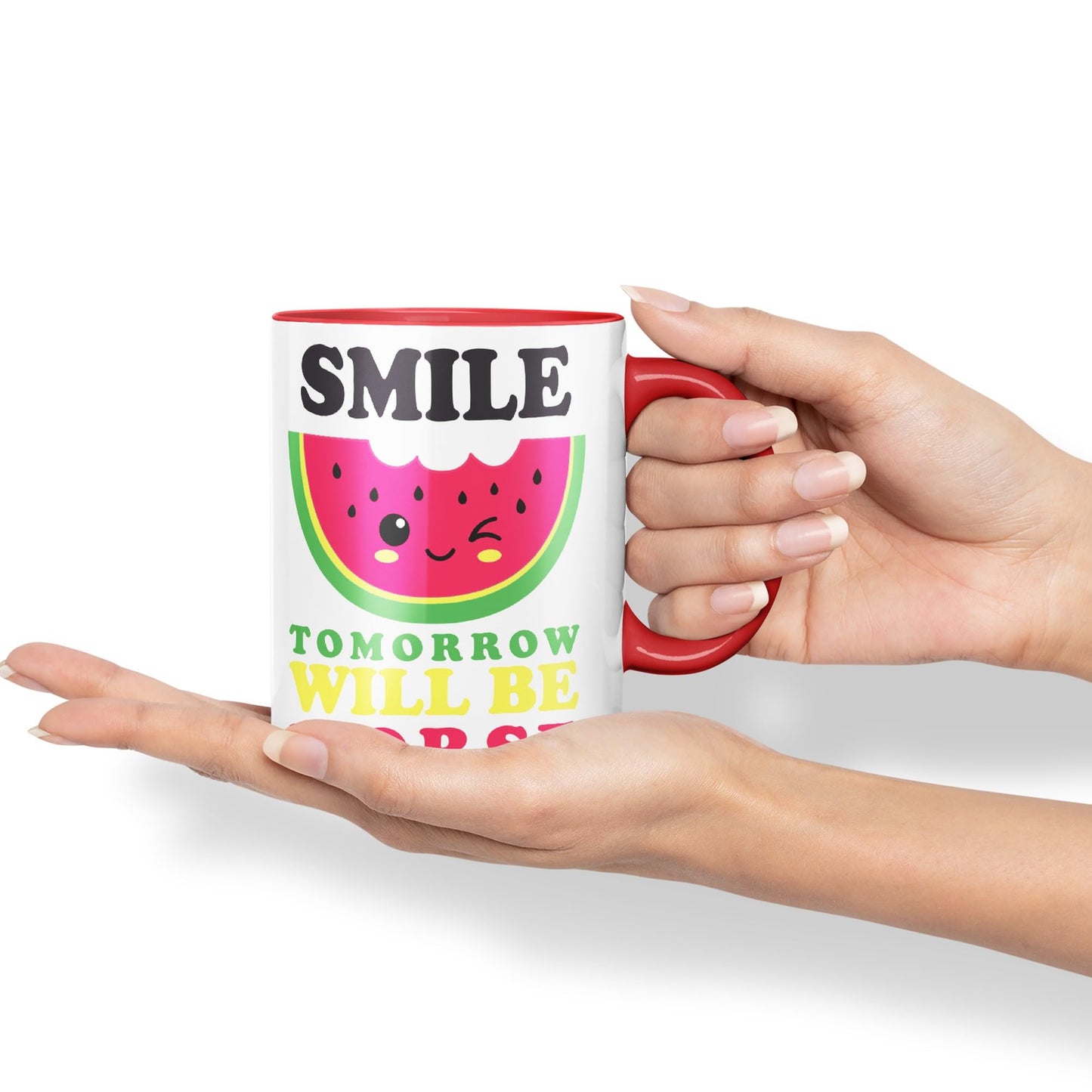 Vixar Smile Tomorrow Will be Worse Joke Ceramic Coloured Mug Cup Gift Tea Coffee Christmas Office Home Work