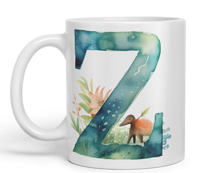 Letter Z mug, Animals Alphabet Letter Z Monogram animal for kids Ceramic Coloured Mug Cup for Tea Coffee Hot brew 330ml 11Oz Gift