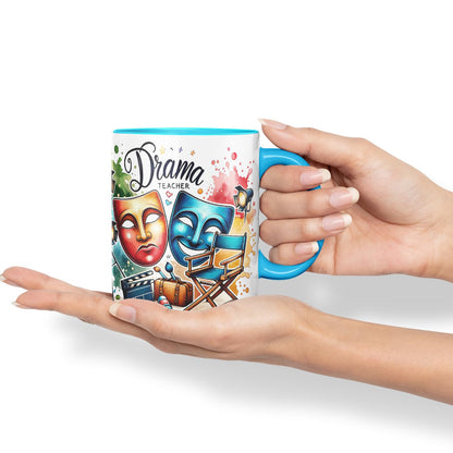 Vixar Drama Teacher Mug Thank You, End of School Gift Ceramic Coloured Mug Cup for Tea Coffee Hot Brew 330ml 11Oz Gift