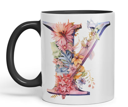 Letter Y mug, Floral flowers butterfly Alphabet Letter Y Monogram watercolour Ceramic Coloured Mug Cup for Tea Coffee Hot brew 330ml 11Oz Gift