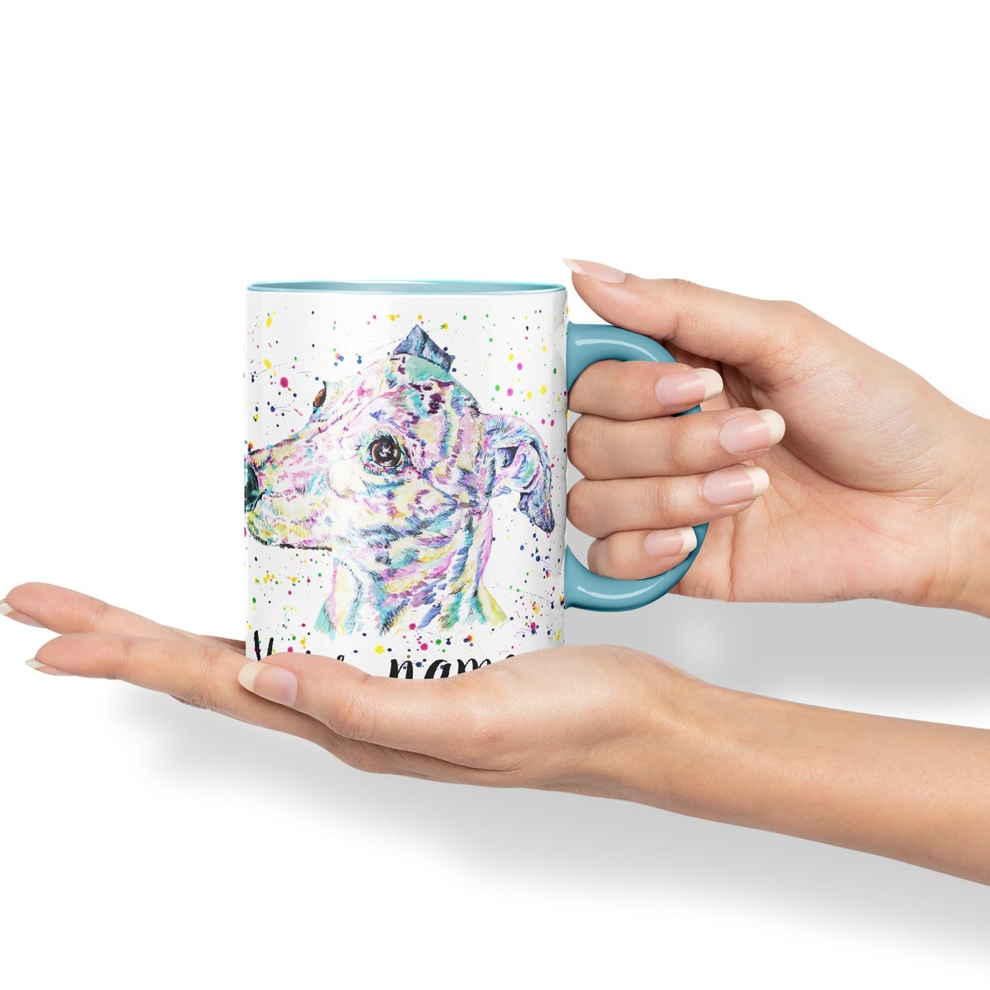 Vixar Personalised with Your Text Greyhound Racing Dog Pet Watercolour Art Coloured Ceramic Mug Cup Gift 330ml 11oz Custom Work Office Tea Coffee