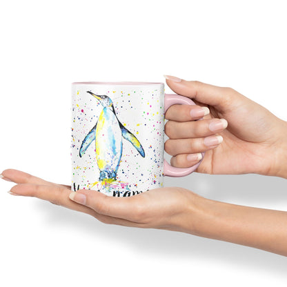 Vixar Personalised with Your Text Penguins Bird Watercolour Art Coloured Ceramic Mug Cup Gift 330ml 11oz Custom Work Office Tea Coffee (O1)