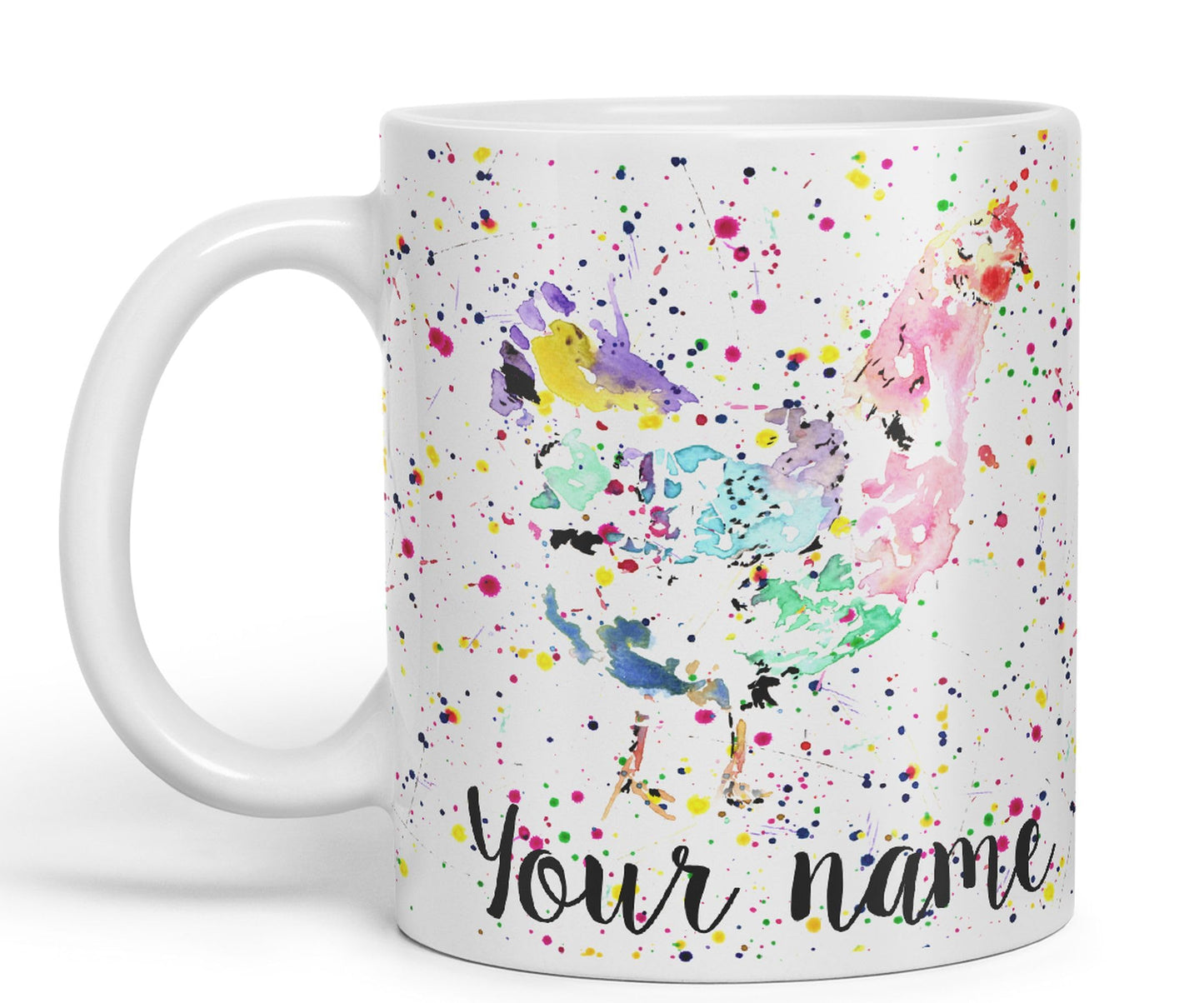 Vixar Personalised with Your Text Chicken Hen Farm Watercolour Art Coloured Ceramic Mug Cup Gift 330ml 11oz Custom Work Office Tea Coffee