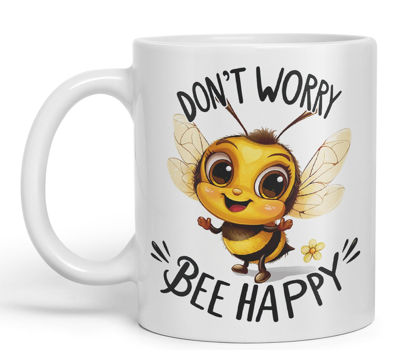 Don’t Worry Bee Happy Bees Joke sarkasm Sarcastic Ceramic Coloured Mug Cup for Tea Coffee Hot Brew 330ml 11Oz Gift