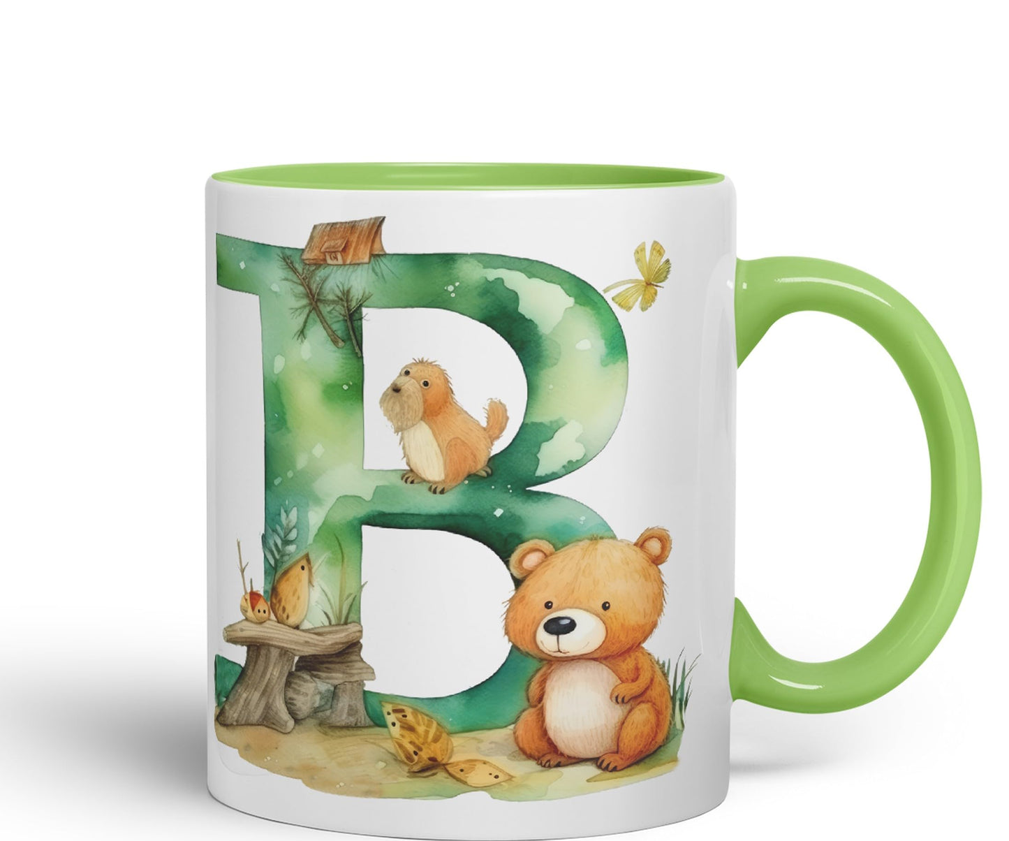 Letter B mug, Animals Alphabet Letter B Monogram animal for kids Ceramic Coloured Mug Cup for Tea Coffee Hot brew 330ml 11Oz Gift