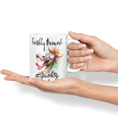 Fresh Brewed, Magical-Rage Sedalive!! Horse Joke sarkasm Sarcastic Ceramic Coloured Mug Cup for Tea Coffee Hot Brew 330ml 11Oz Gift