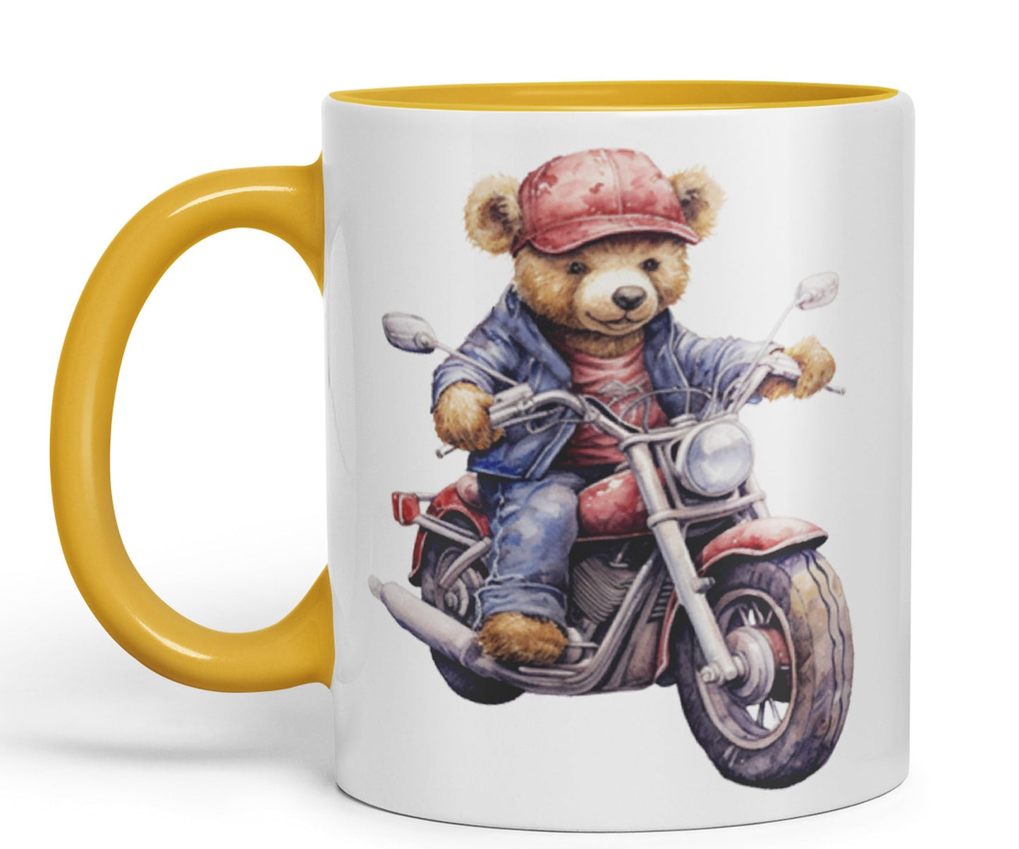 Vixar Teddy Bear Biker Motorbike Ceramic Mug Coloured Mug Cup Gift Birthday Work Office Tea Coffee